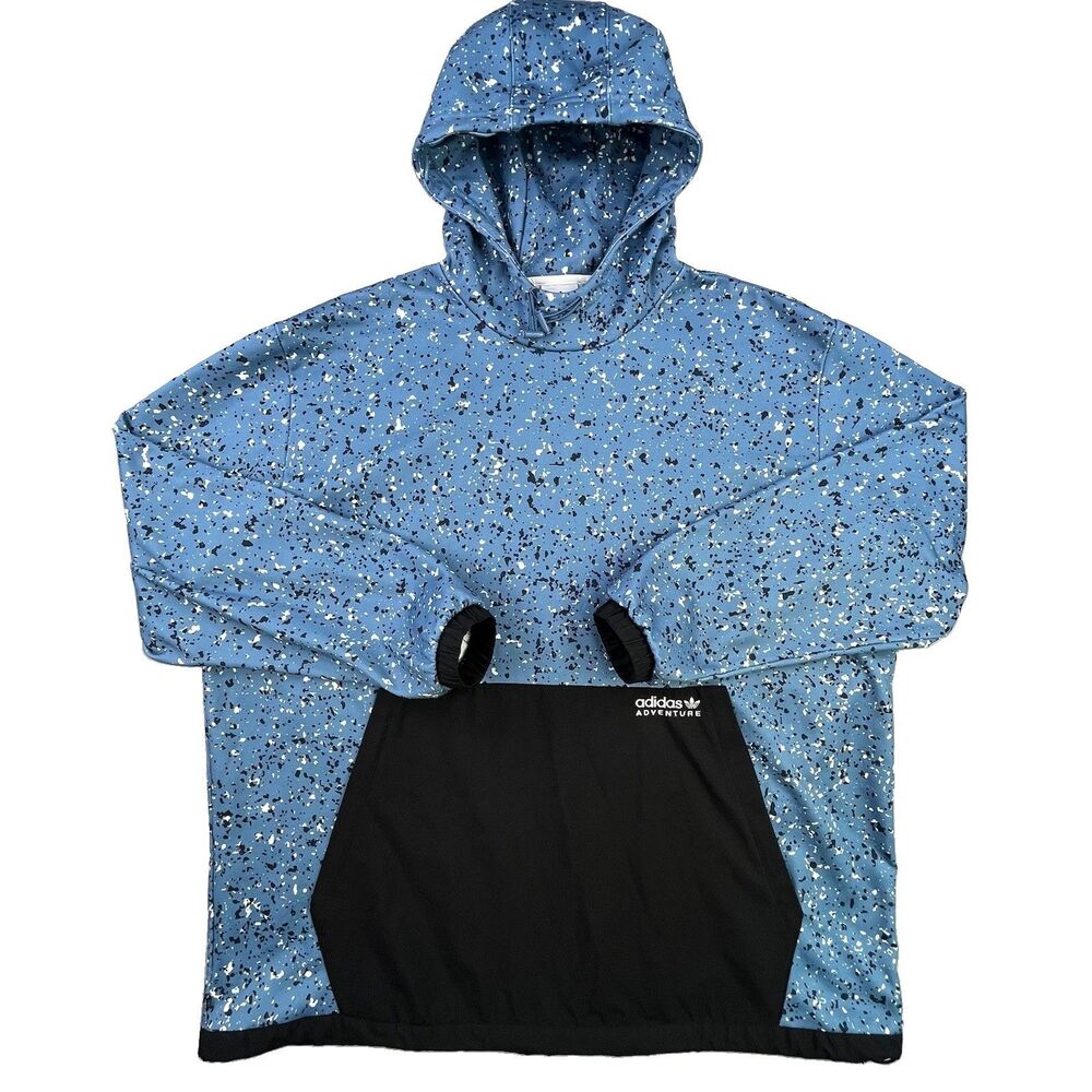 adidas Originals Adventure Hoodie Men's 2XL Blue Black Splatter Print Pullover